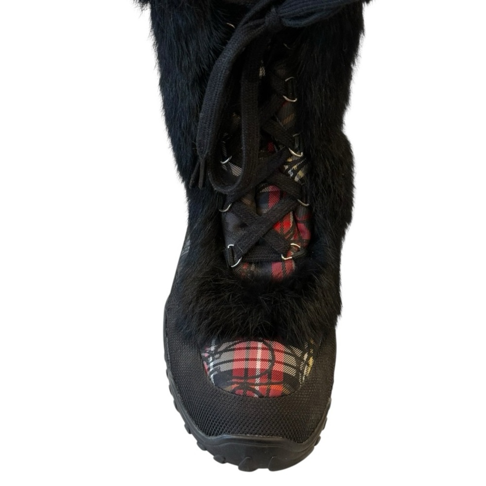 COACH Jennie Tartan Plaid Rabbit Fur Trim Lace Up Winter Snow Boots Size 9 - Picture 9 of 9